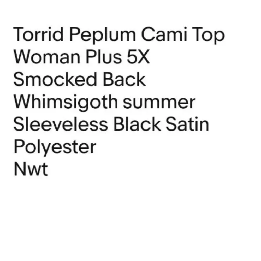 Torrid Peplum Cami Top Woman Plus 5X Summer Whimisgoth Black Satin Smocked NWT - Picture 9 of 10
